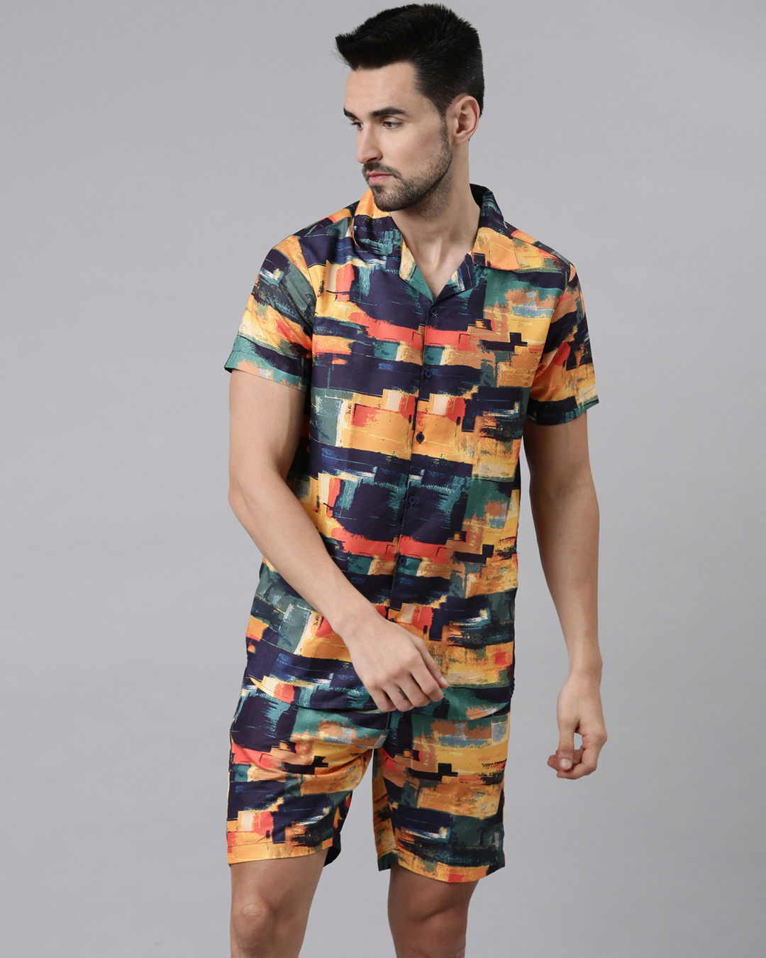 Buy Men Orange & Blue Abstract Printed Co-ord Set Online in India at ...