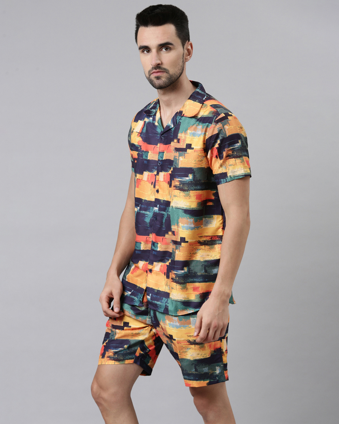 Shop Men Orange & Blue Abstract Printed Co-ord Set-Back