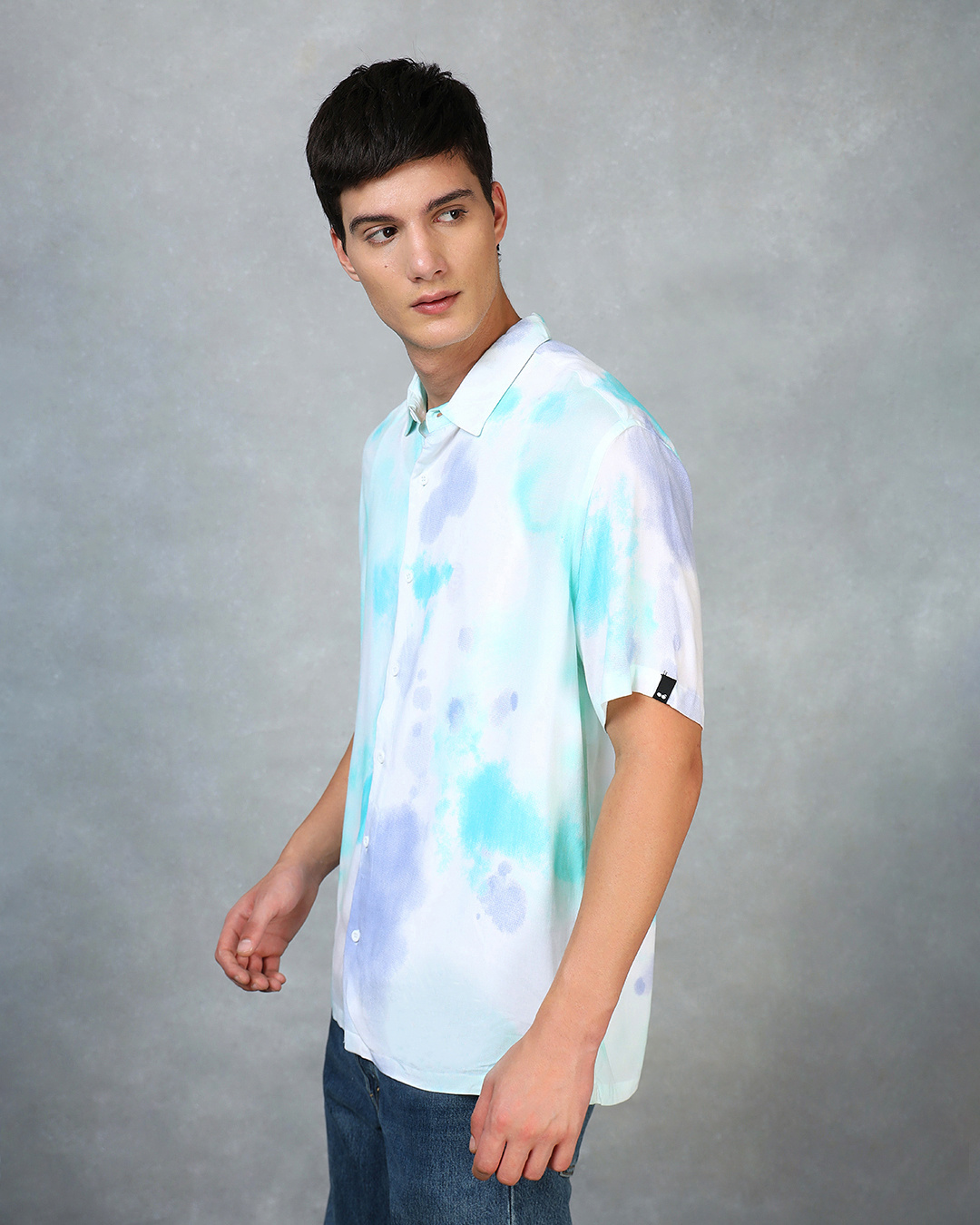Shop Men's White & Blue Tie & Dye Oversized Shirt-Back