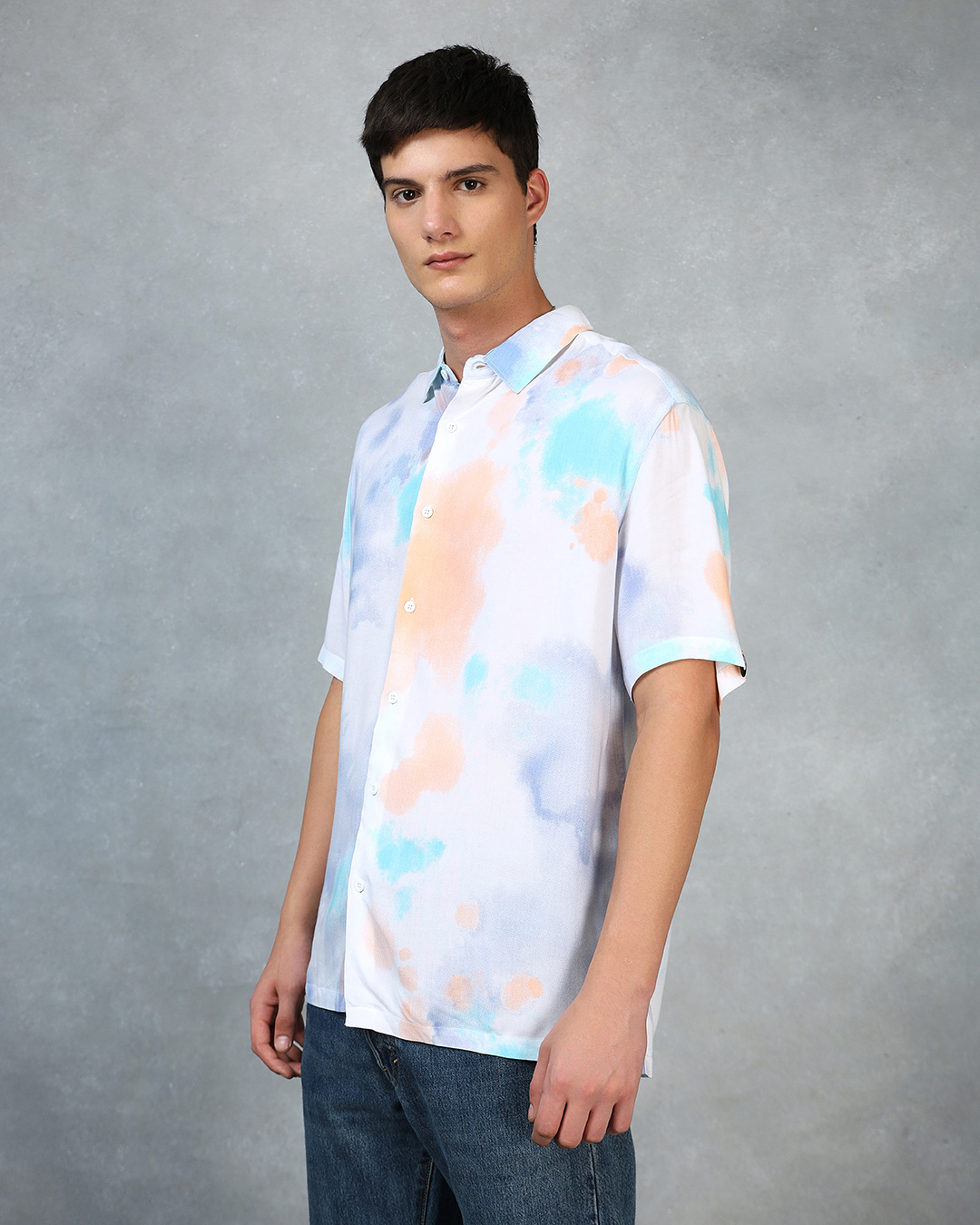 Shop Men's White & Blue Tie & Dye Oversized Shirt-Back