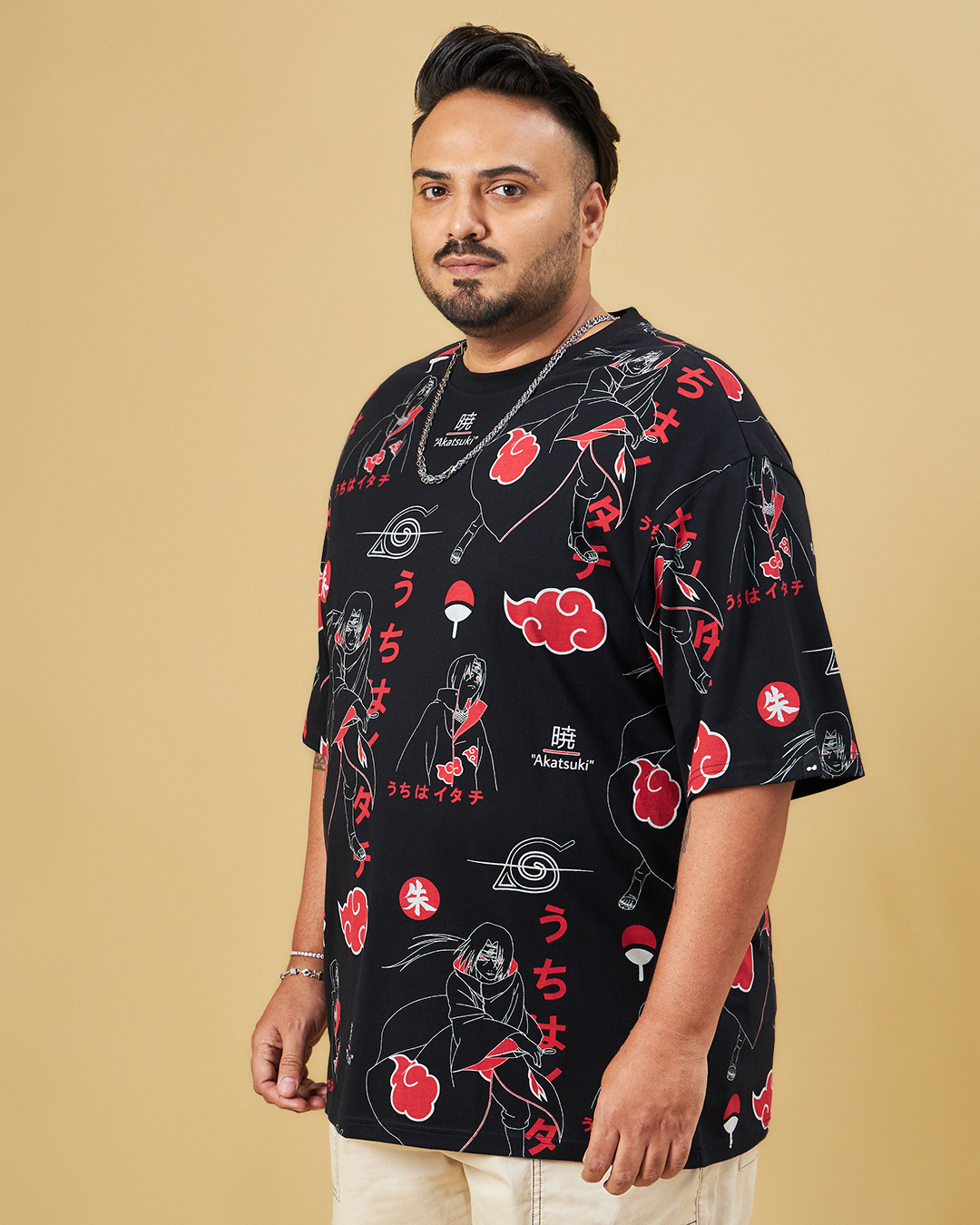 Shop Men's Black All Over Printed Oversized Plus Size T-shirt-Back