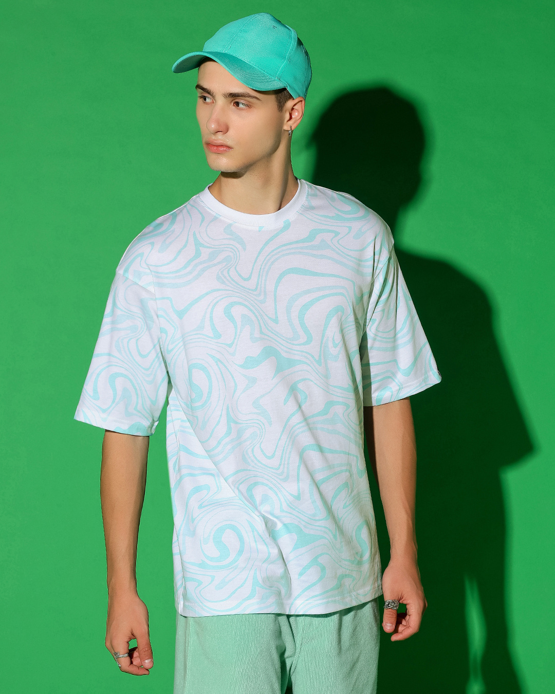 Shop Men's Blue & White Abstract Printed Oversized T-shirt-Back