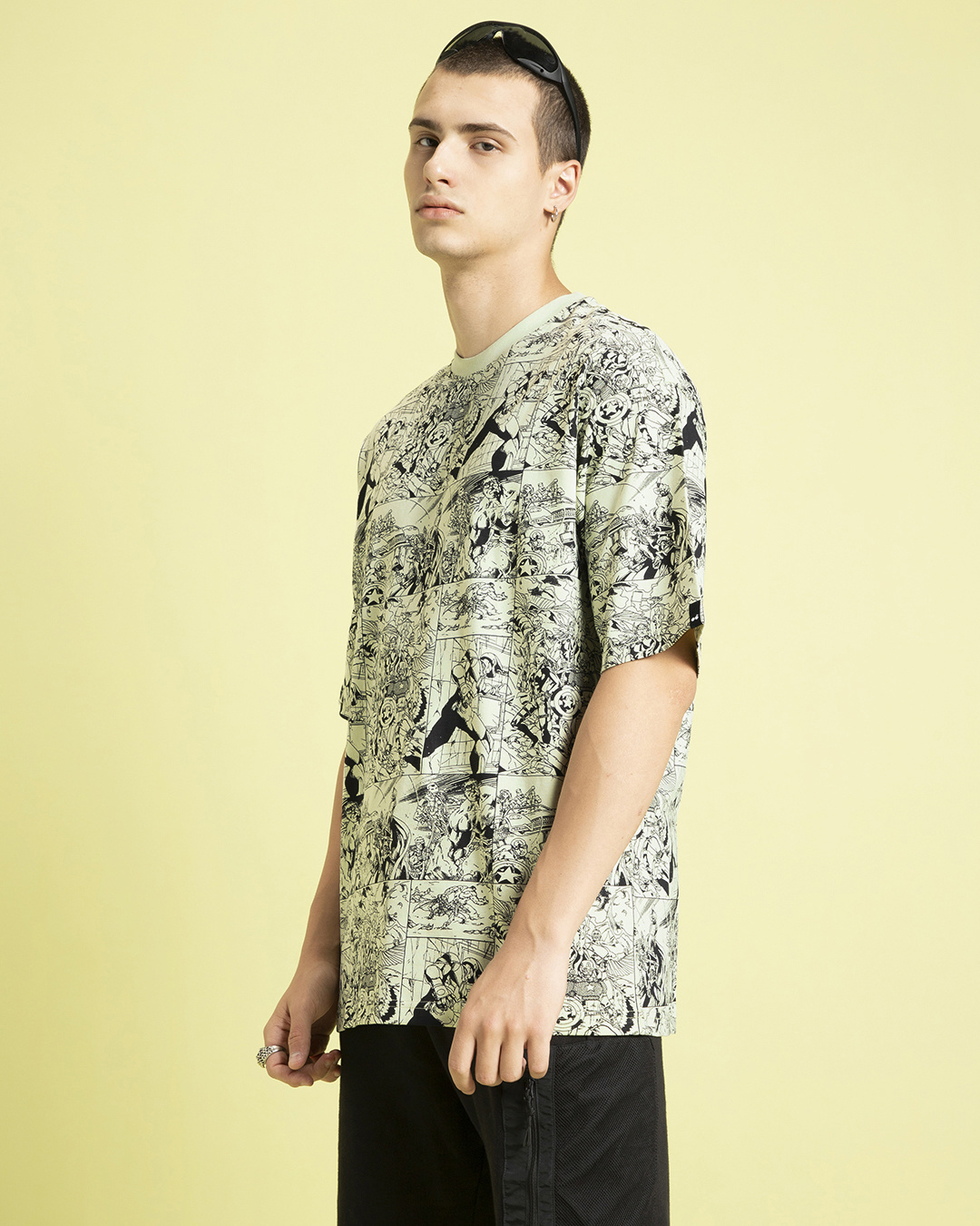 Shop Men's Green & Black All Over Printed Oversized T-shirt-Back