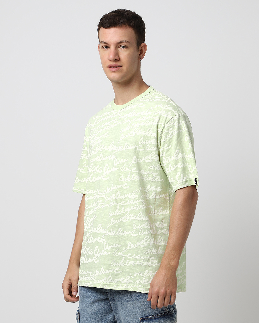 Shop Men's Green All Over Printed Oversized T-shirt-Back