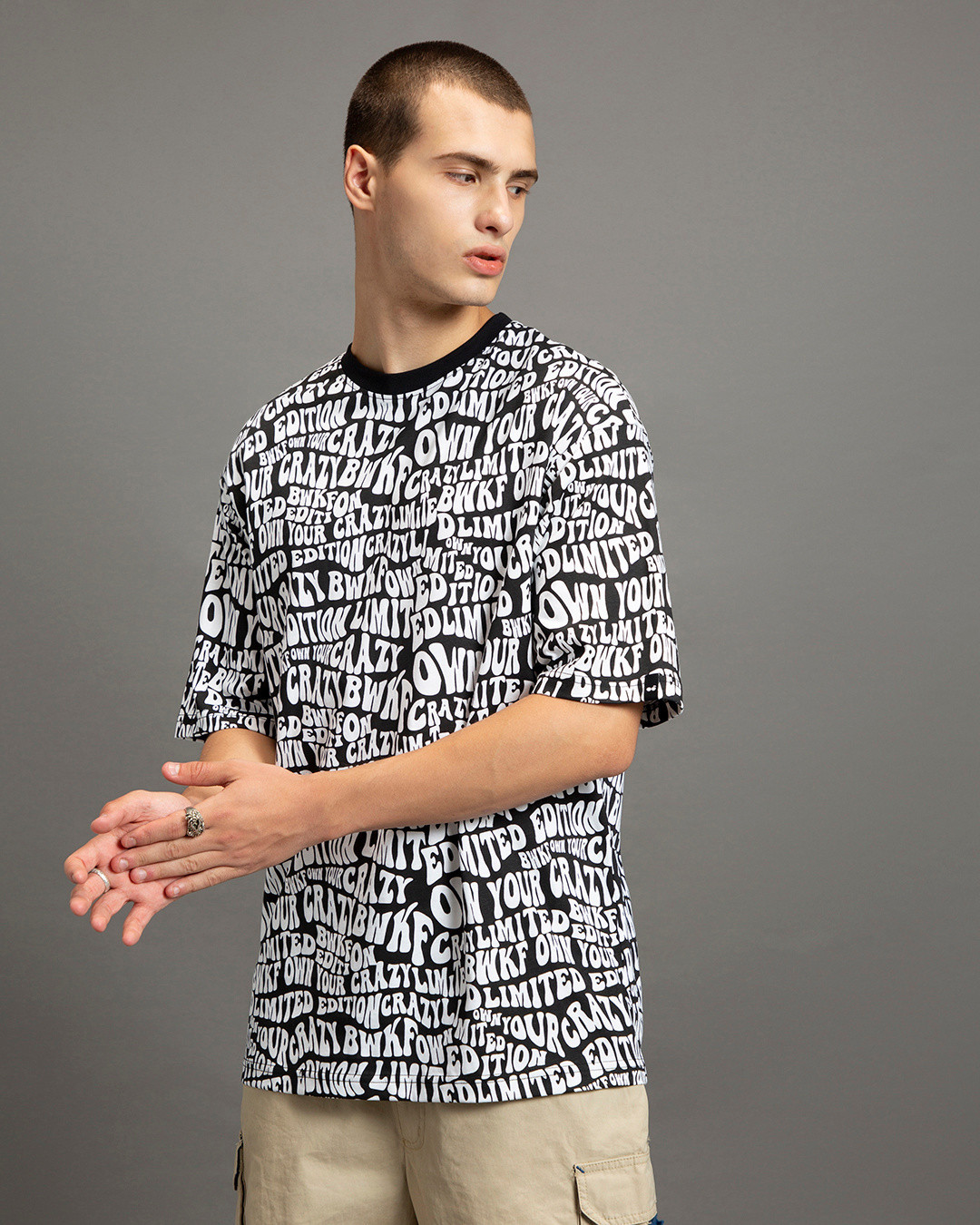 Shop Men's White & Black Typography Oversized T-shirt-Back