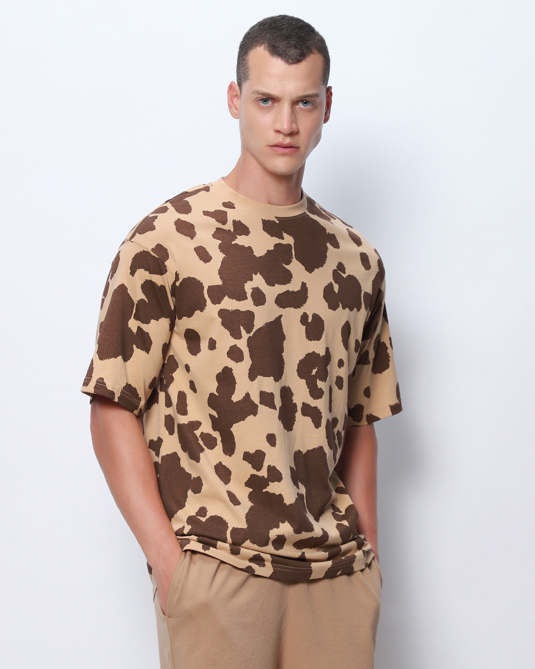 Shop Men's Brown All Over Printed Oversized T-shirt-Back