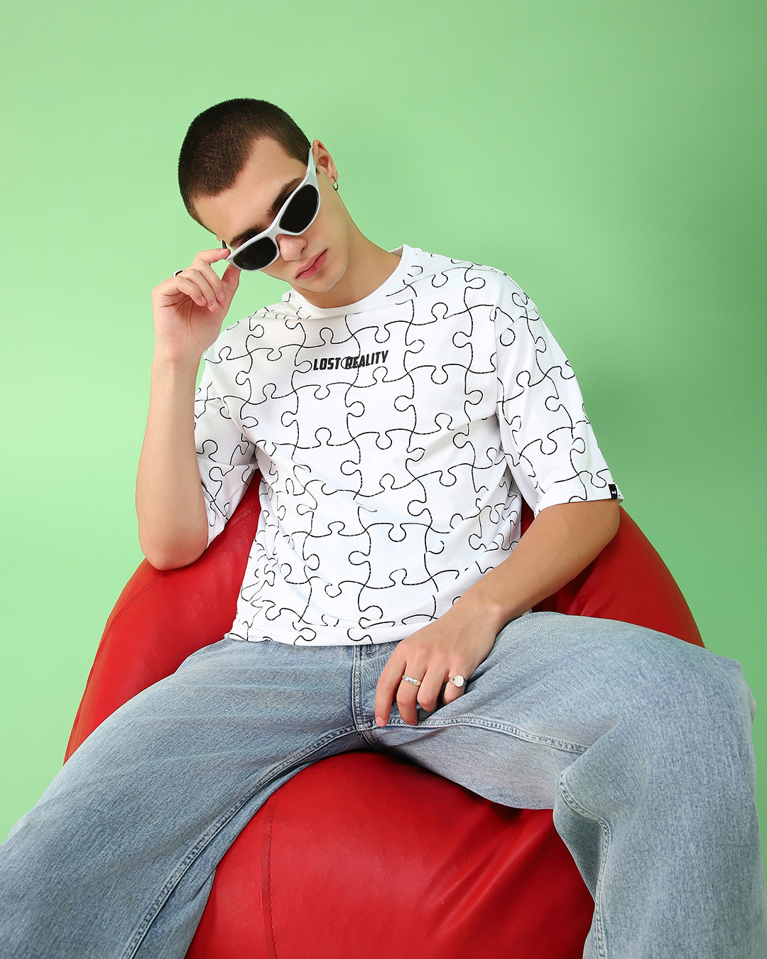 Buy Mens White All Over Printed Oversized T Shirt Online At Bewakoof 8955