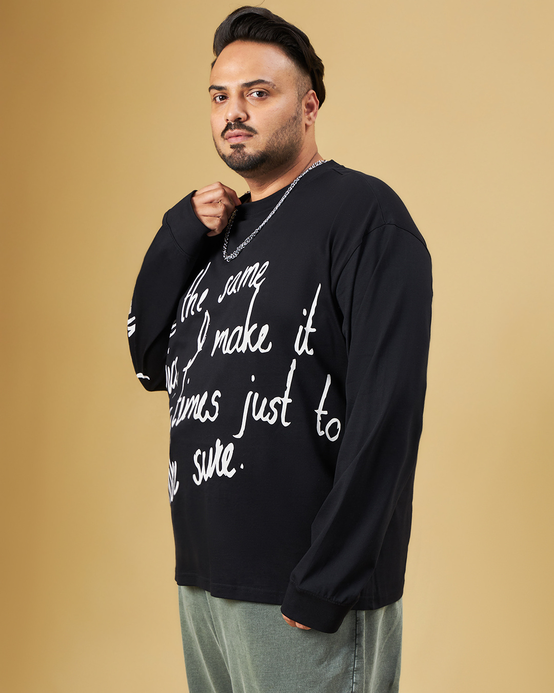 Shop Men's Black Typography Oversized Plus Size T-shirt-Back