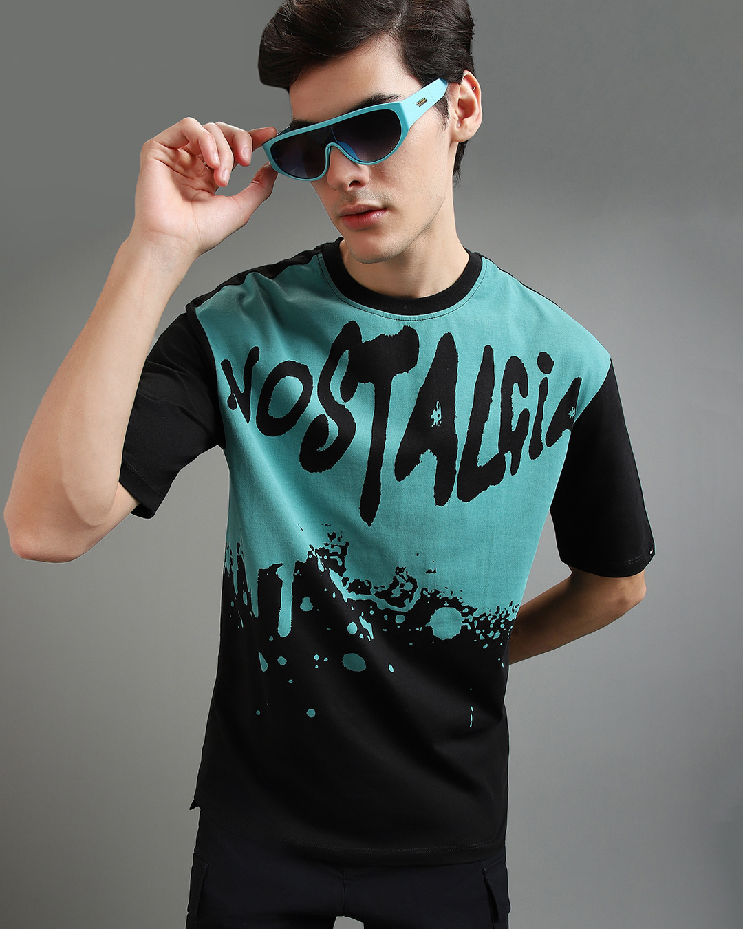 oversized t shirt men black printed