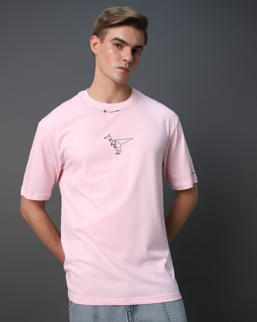 Shop Men's Pink Orig Graphic Printed Oversized T-shirt-Back