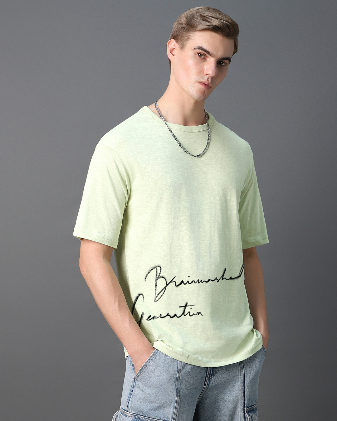 Shop Men's Green Gen Typography Oversized T-shirt-Back