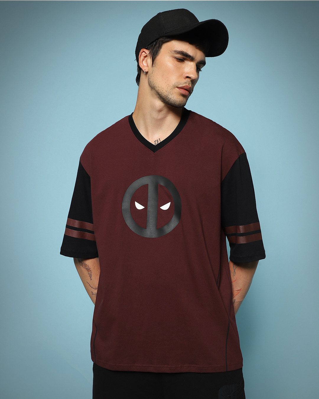 Shop Men's Maroon Dead Pool Jersey Graphic Printed Oversized T-shirt-Back