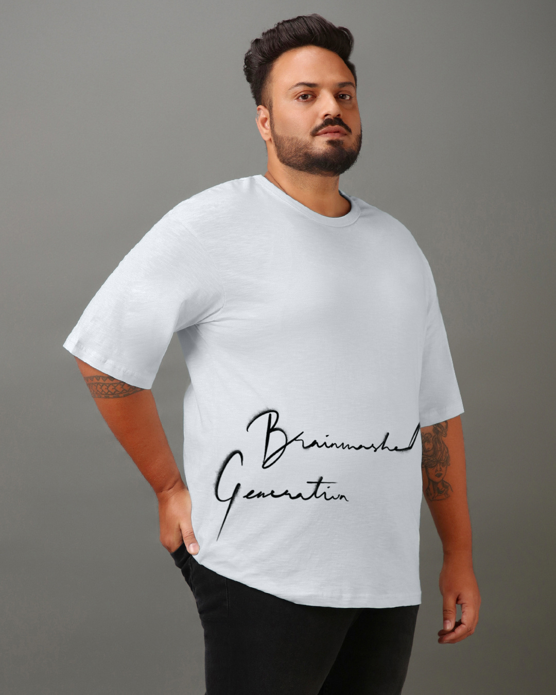 Shop Men's Vapour Blue Gen Typography Oversized Plus Size T-shirt-Back