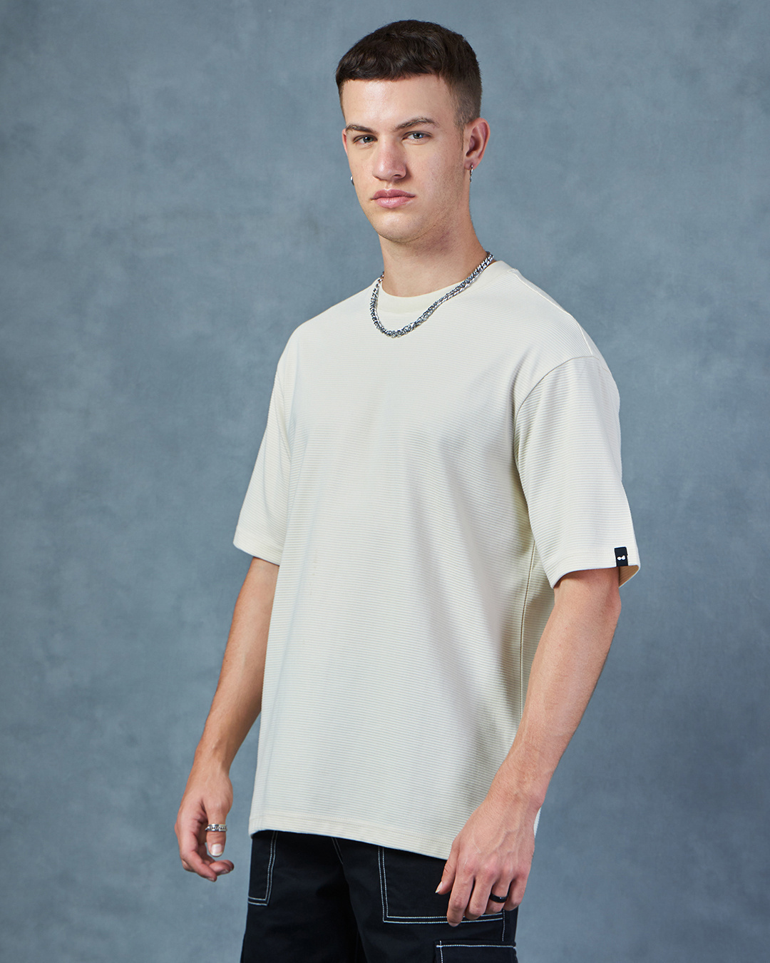 Buy Men's Beige Textured Oversized T-shirt Online at Bewakoof