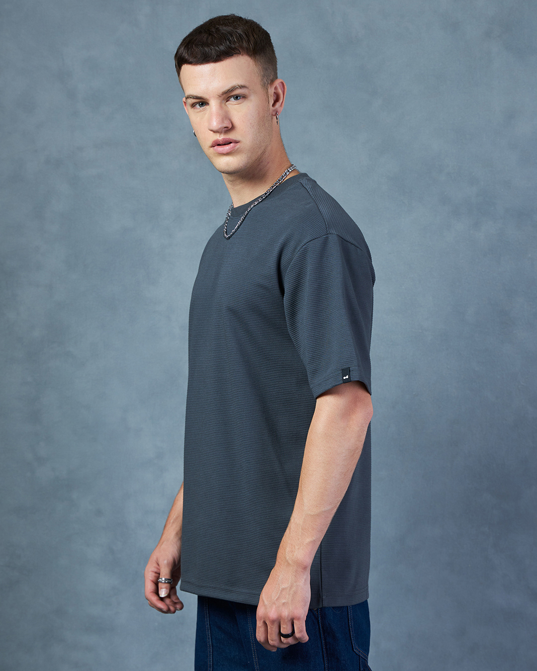 Shop Men's Grey Textured Oversized T-shirt-Back