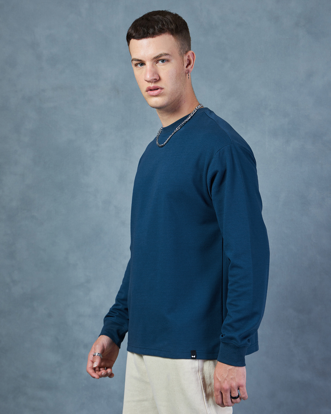 Shop Men's Blue Textured Oversized T-shirt-Back