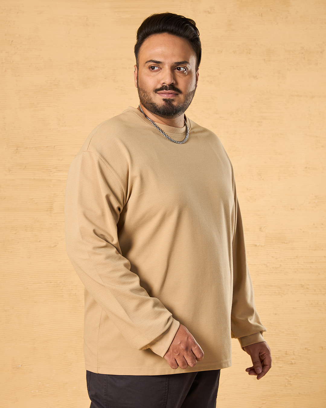 Shop Men's Brown Textured Oversized Plus Size T-shirt-Back