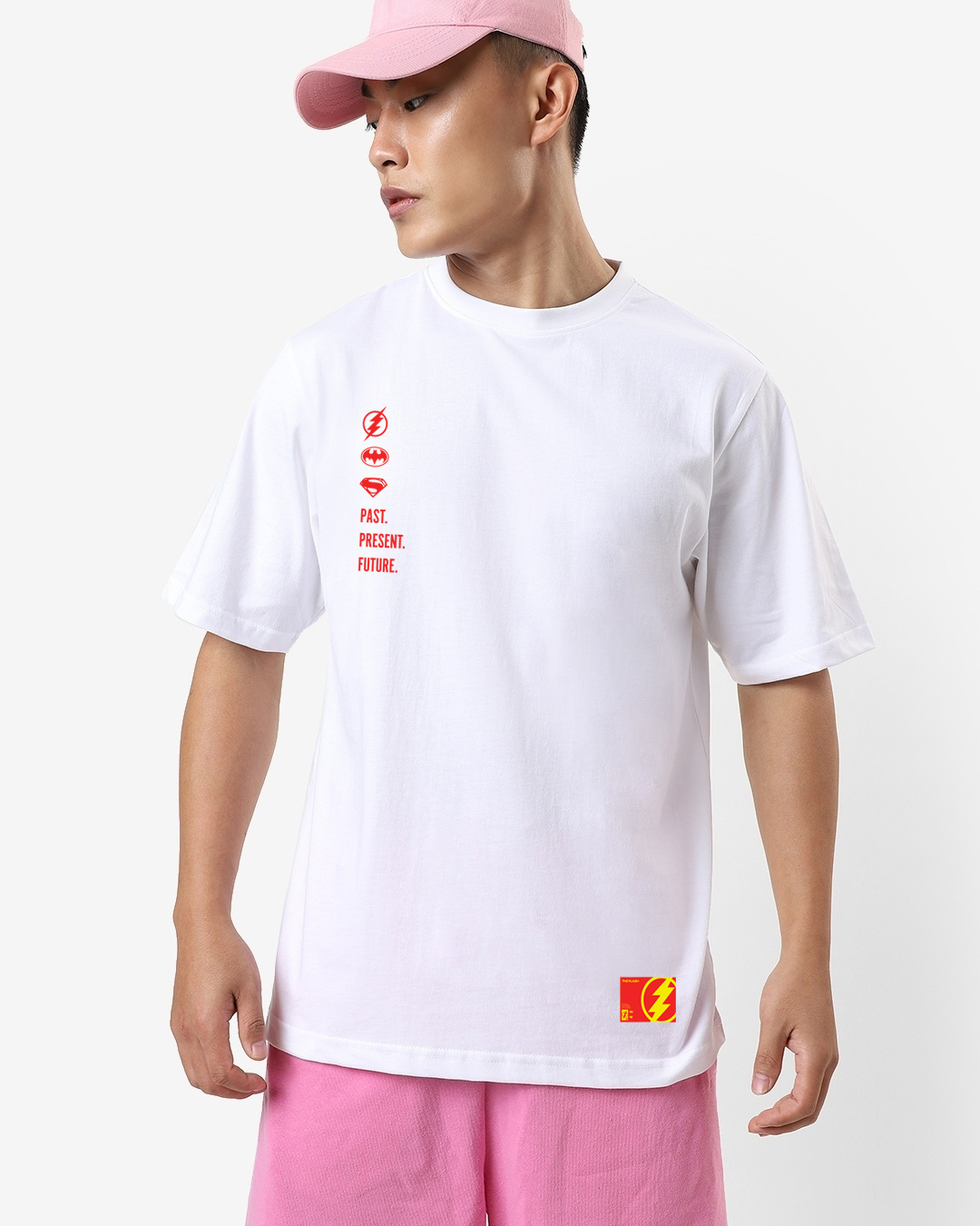 Shop Men's White Past Present Future Graphic Printed Oversized T-shirt-Back