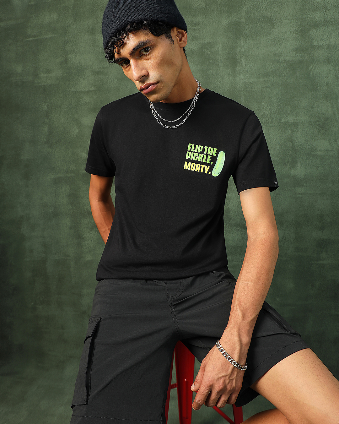 Shop Men's Black Pickle Rick Graphic Printed T-shirt-Back