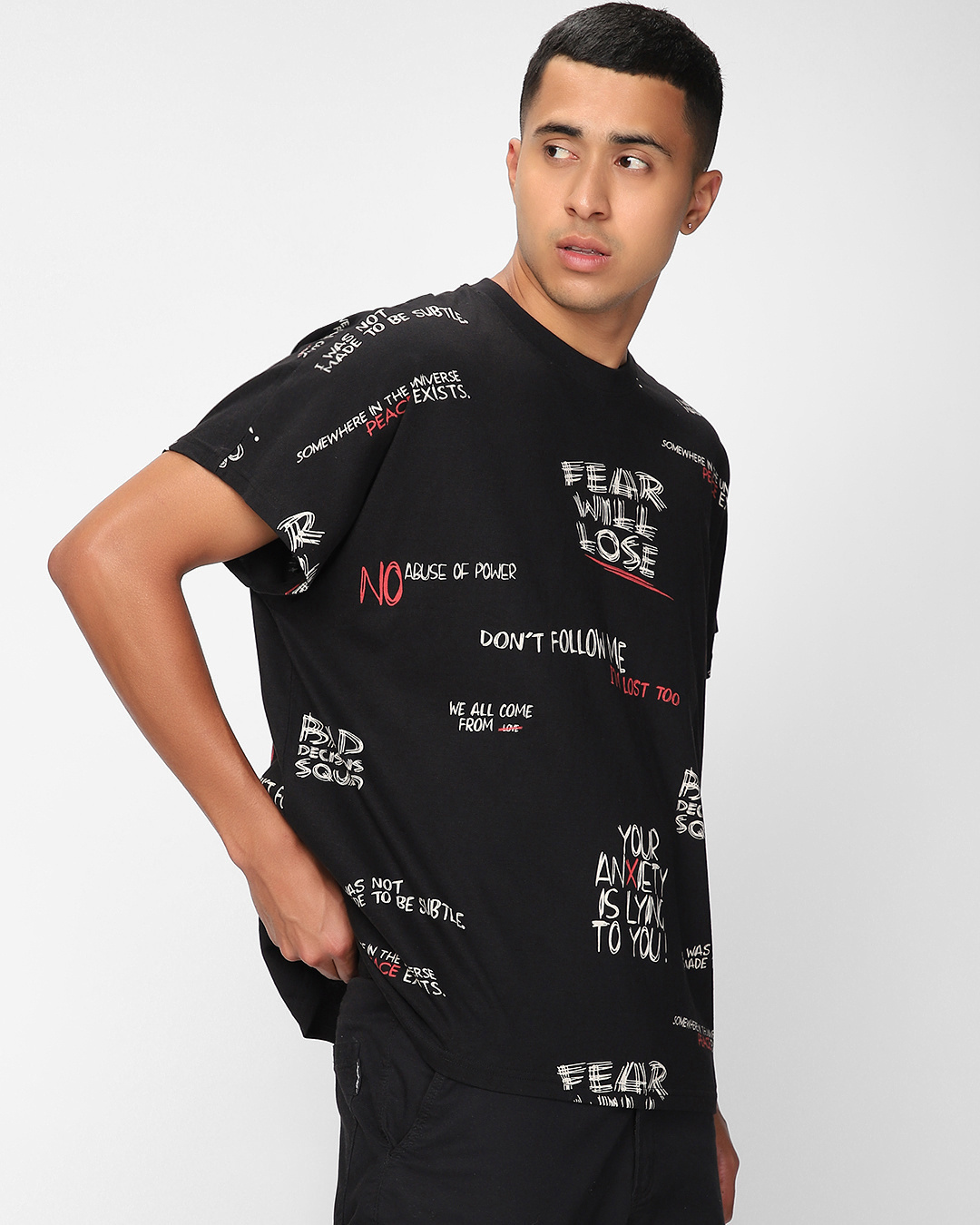 Shop Men's Black Typography Monster Fit T-shirt-Back