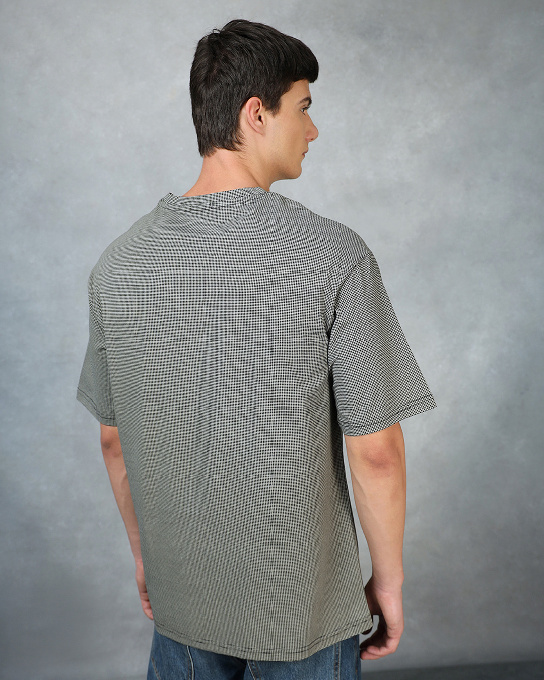 Shop Men's Black Textured Oversized T-shirt-Back