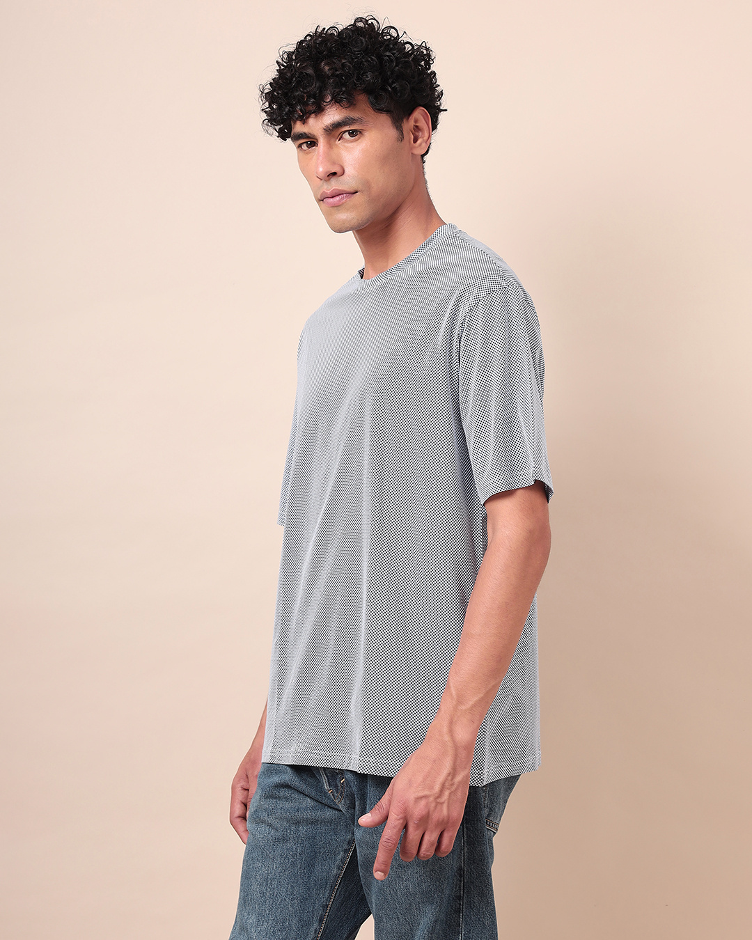 Shop Men's Blue Textured Oversized T-shirt-Back