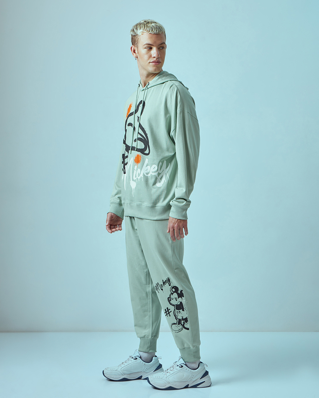 Shop Men's Green Mickey Graphic Printed Oversized Co-ordinates-Back