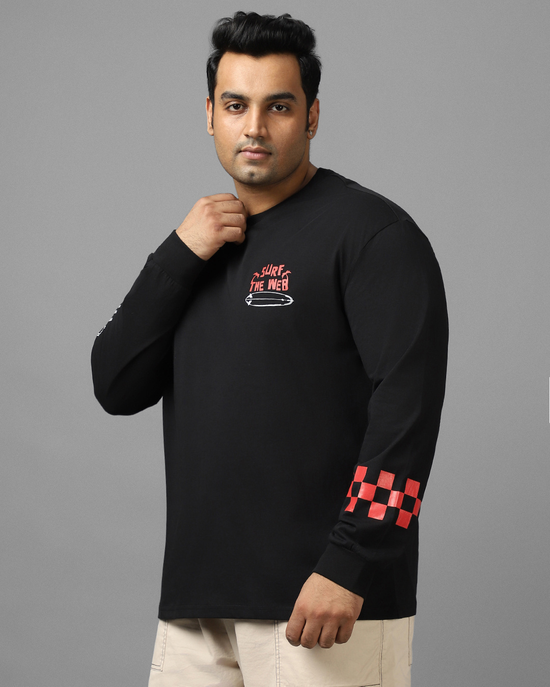Shop Men's Black Surf Graphic Printed Oversized Plus Size T-shirt-Back