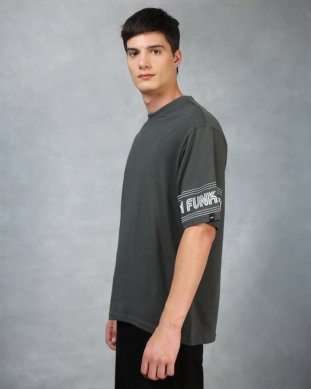 Shop Men's Grey Typography Oversized T-shirt-Back