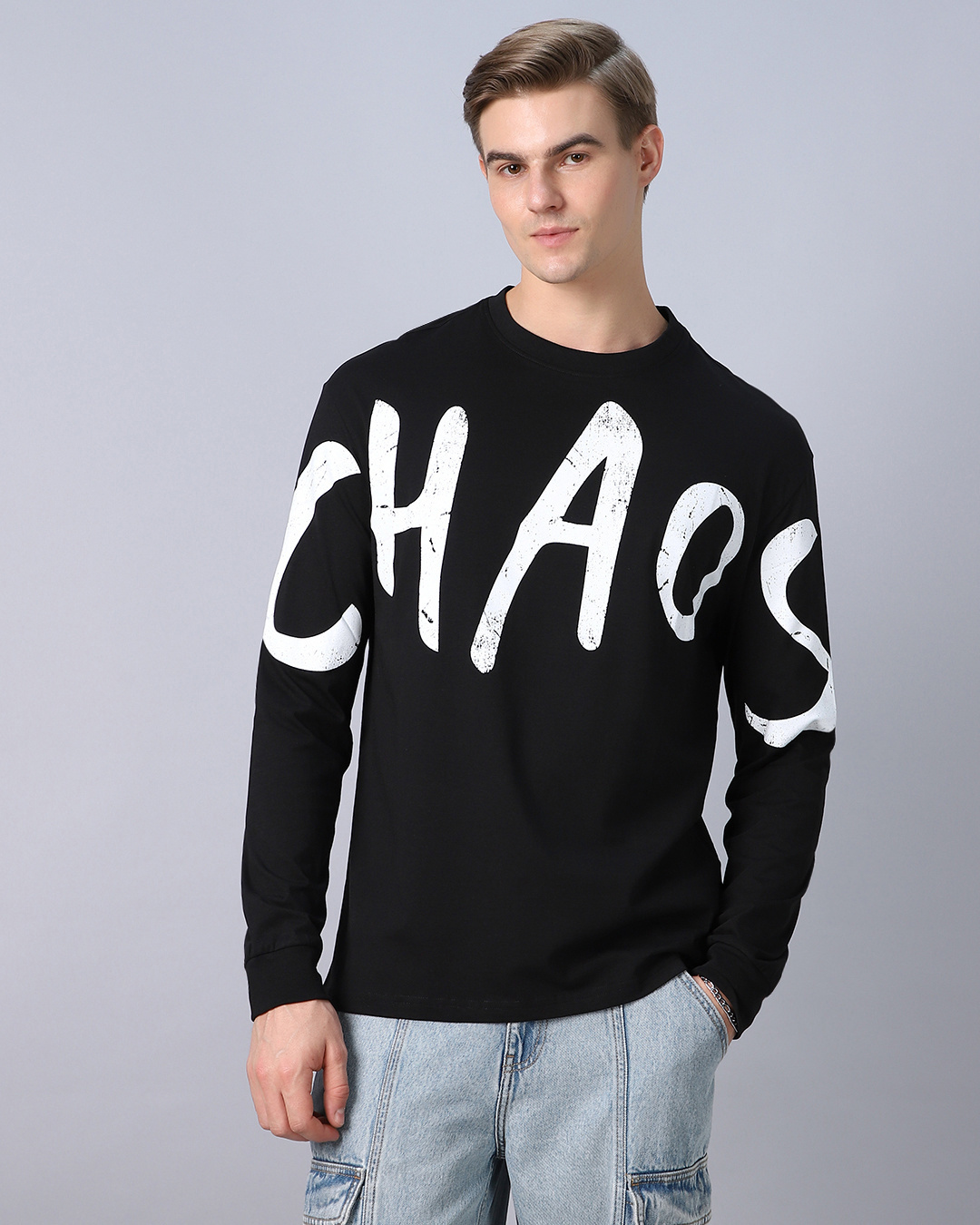Shop Men's Black Chaos Typography Oversized T-shirt-Back