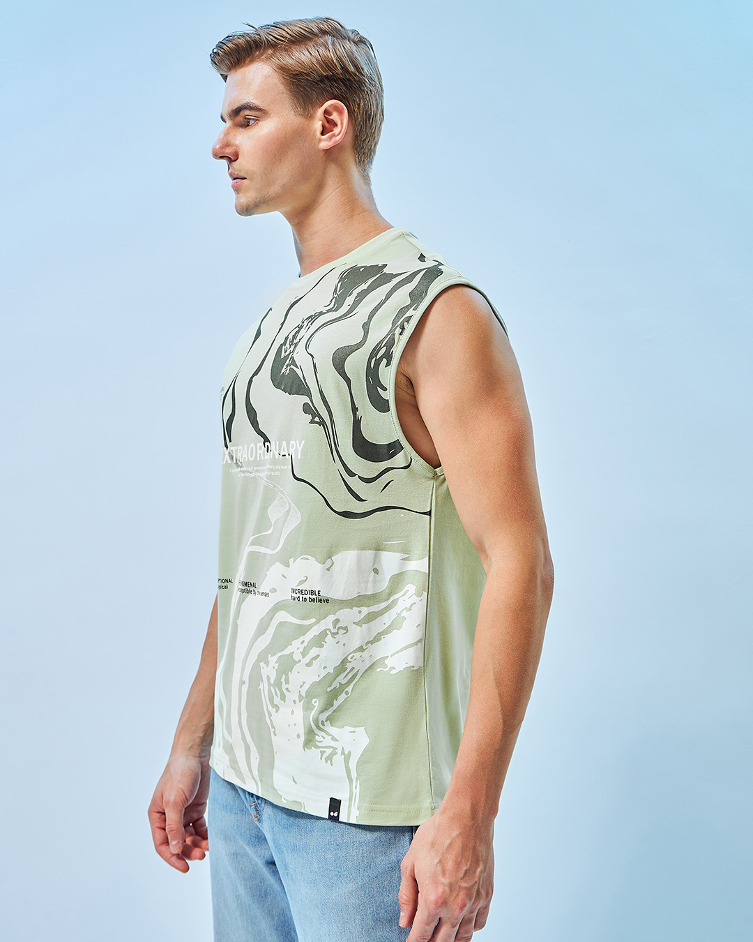 Shop Men's Green Noor Graphic Printed Oversized Vest-Back