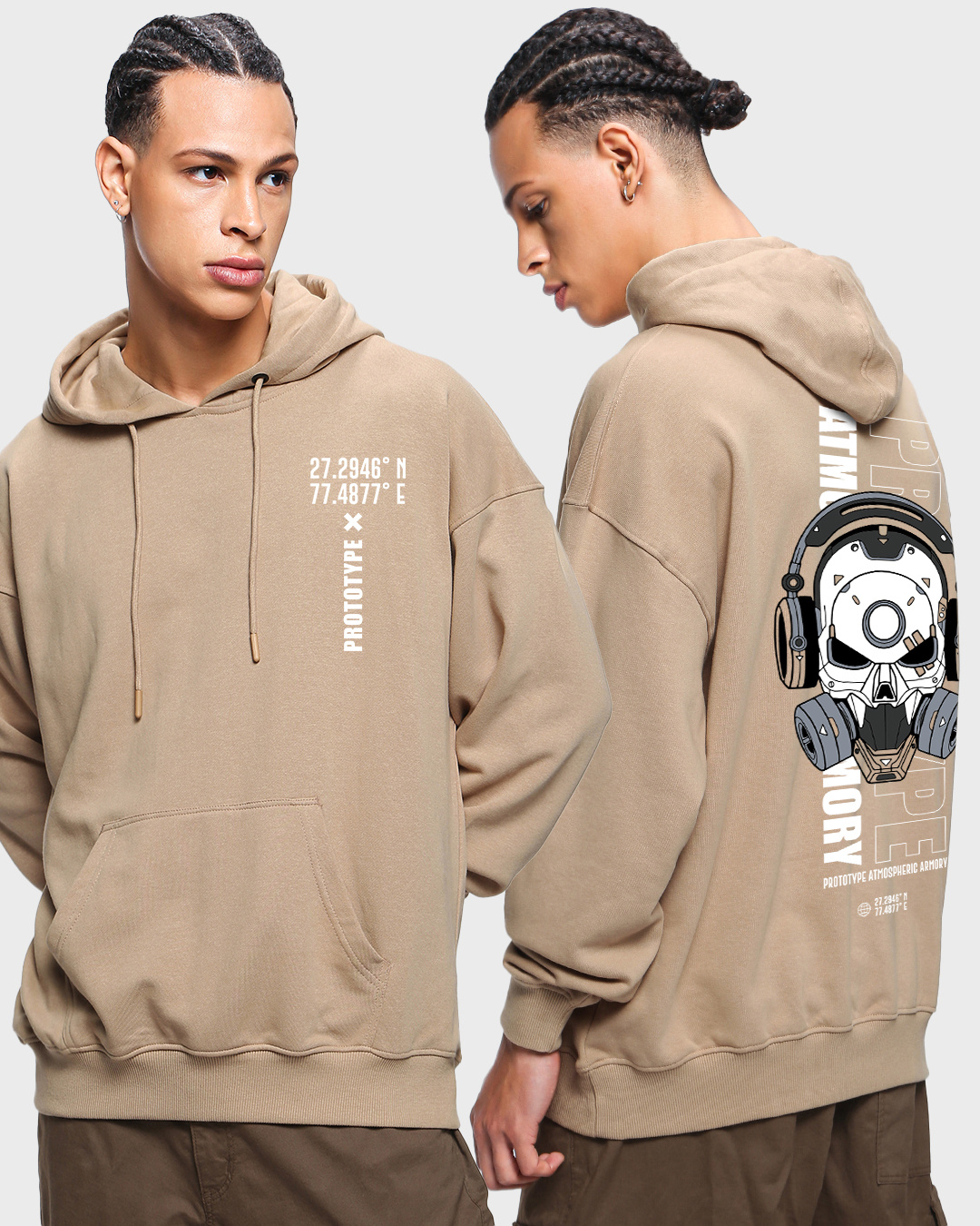 Buy Men's Brown Prototype Graphic Printed Oversized Hoodie Online at