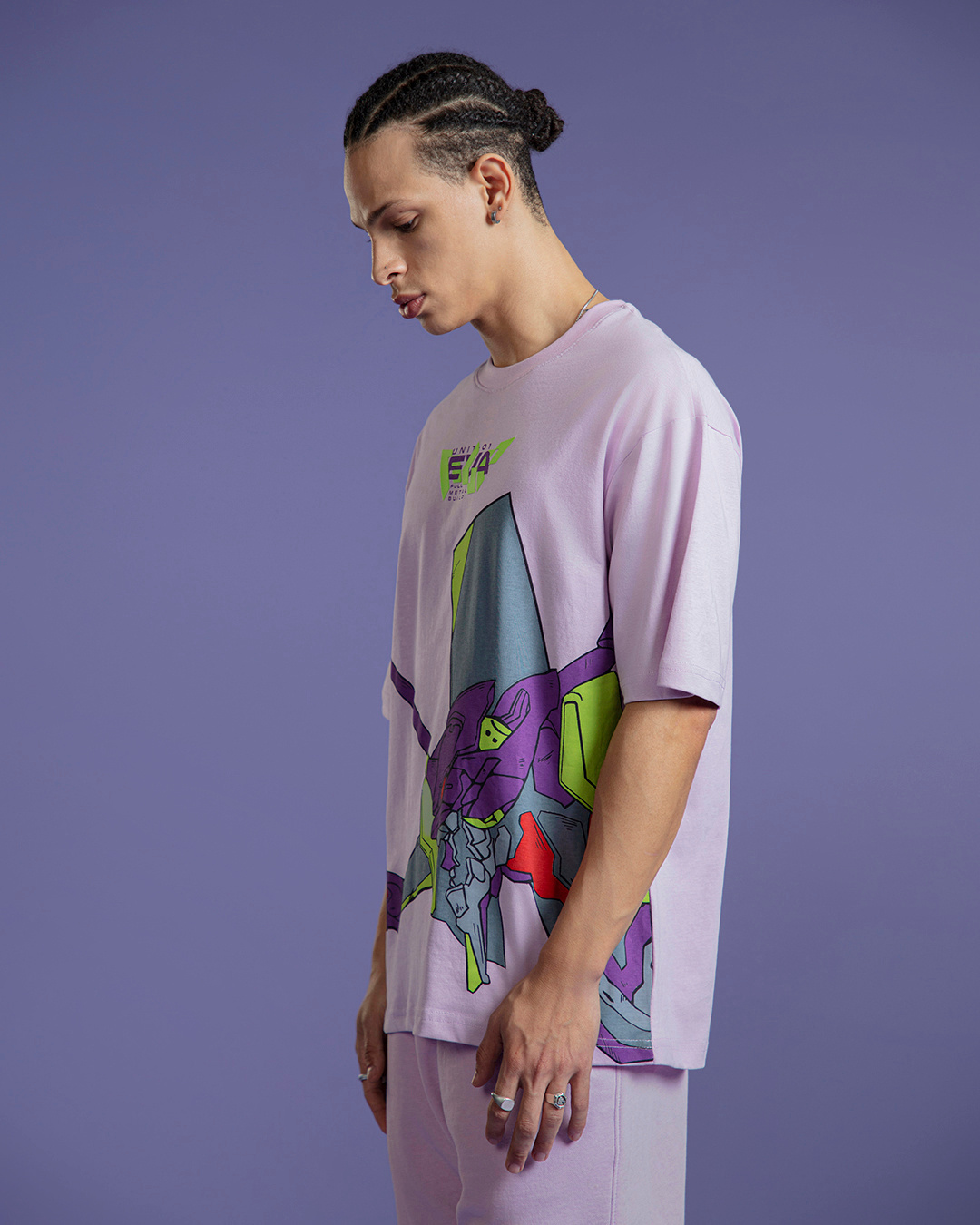 Shop Men's Purple EVA01 Graphic Printed Oversized T-shirt-Back