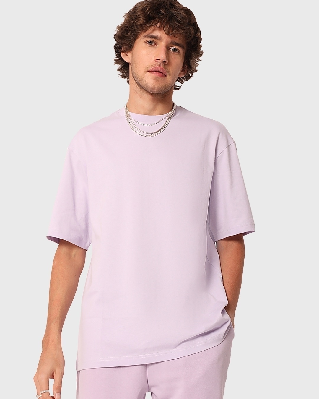 Shop Pack of 2 Men's Purple & White Oversized T-shirt-Back