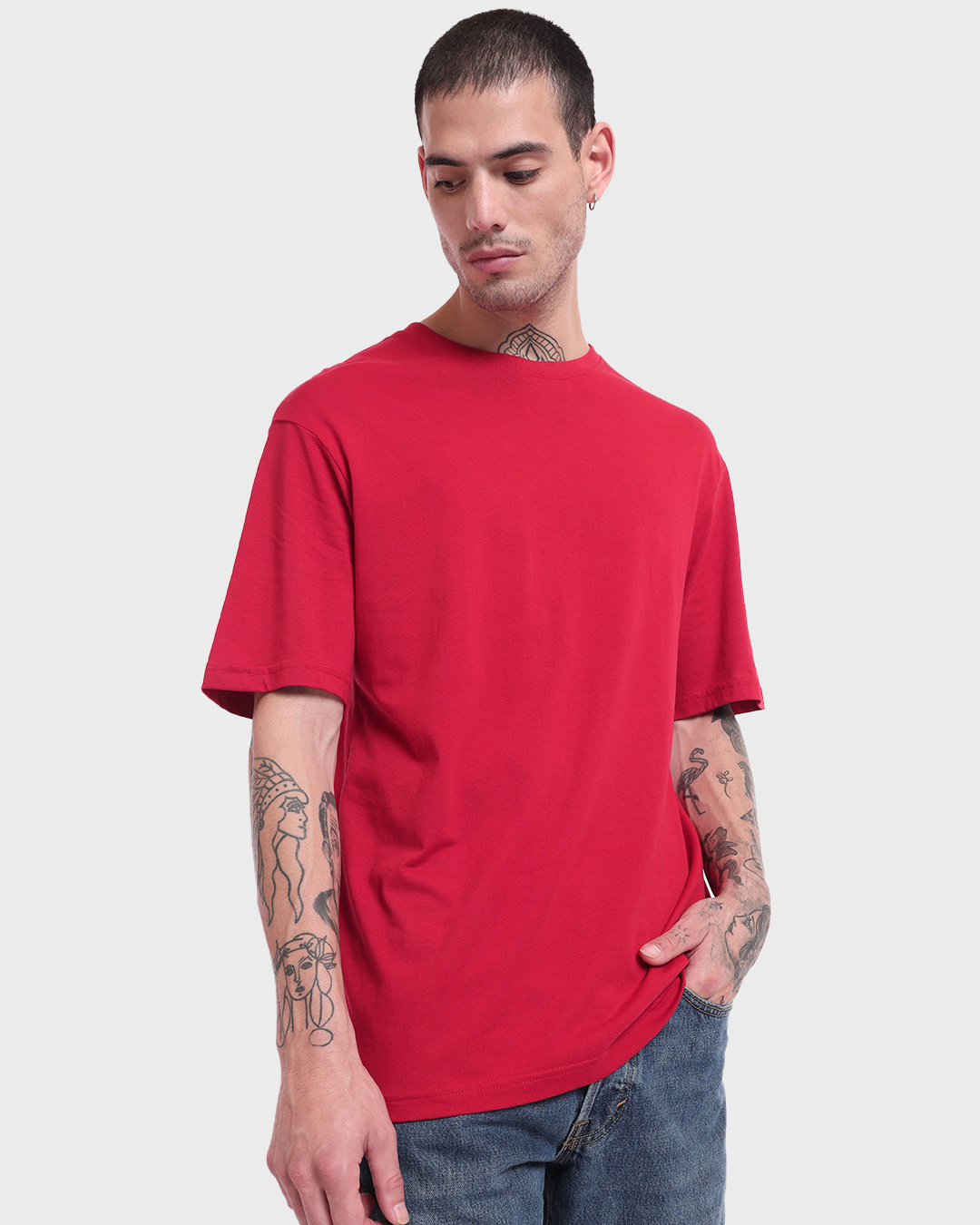 Shop Pack of 2 Men's Red & White Oversized T-shirt-Back