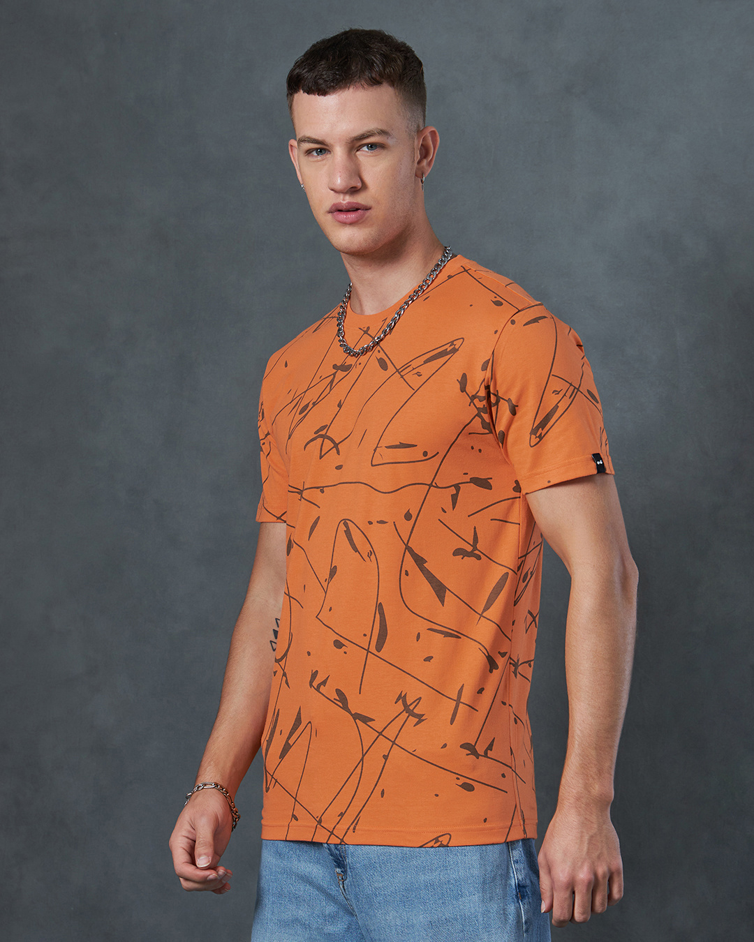 Shop Men's Orange All Over Printed T-shirt-Back