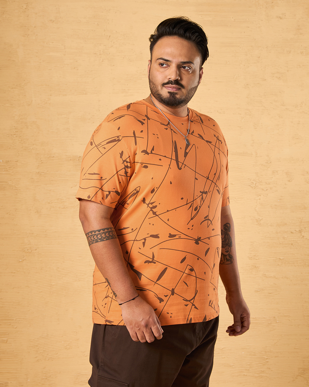 Shop Men's Orange All Over Printed Plus Size T-shirt-Back