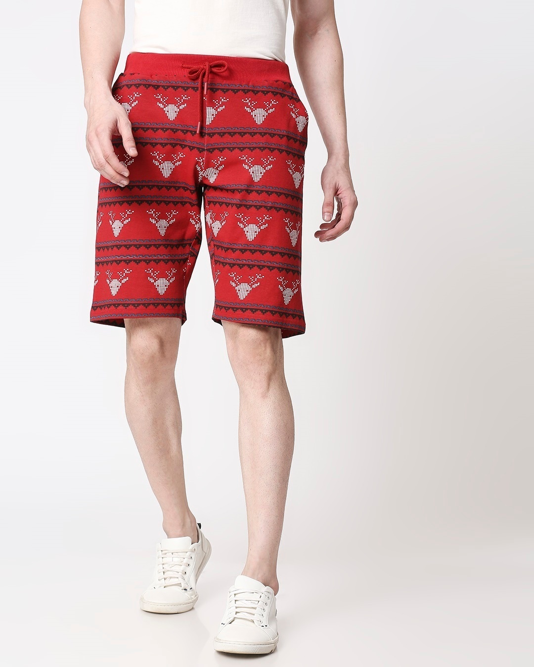 Shop Men Reindeer All Over Printed Red Shorts-Back