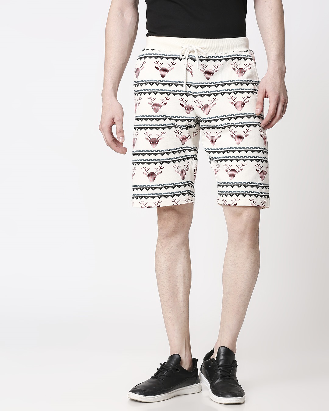 Shop Men Reindeer All Over Printed White Shorts-Back