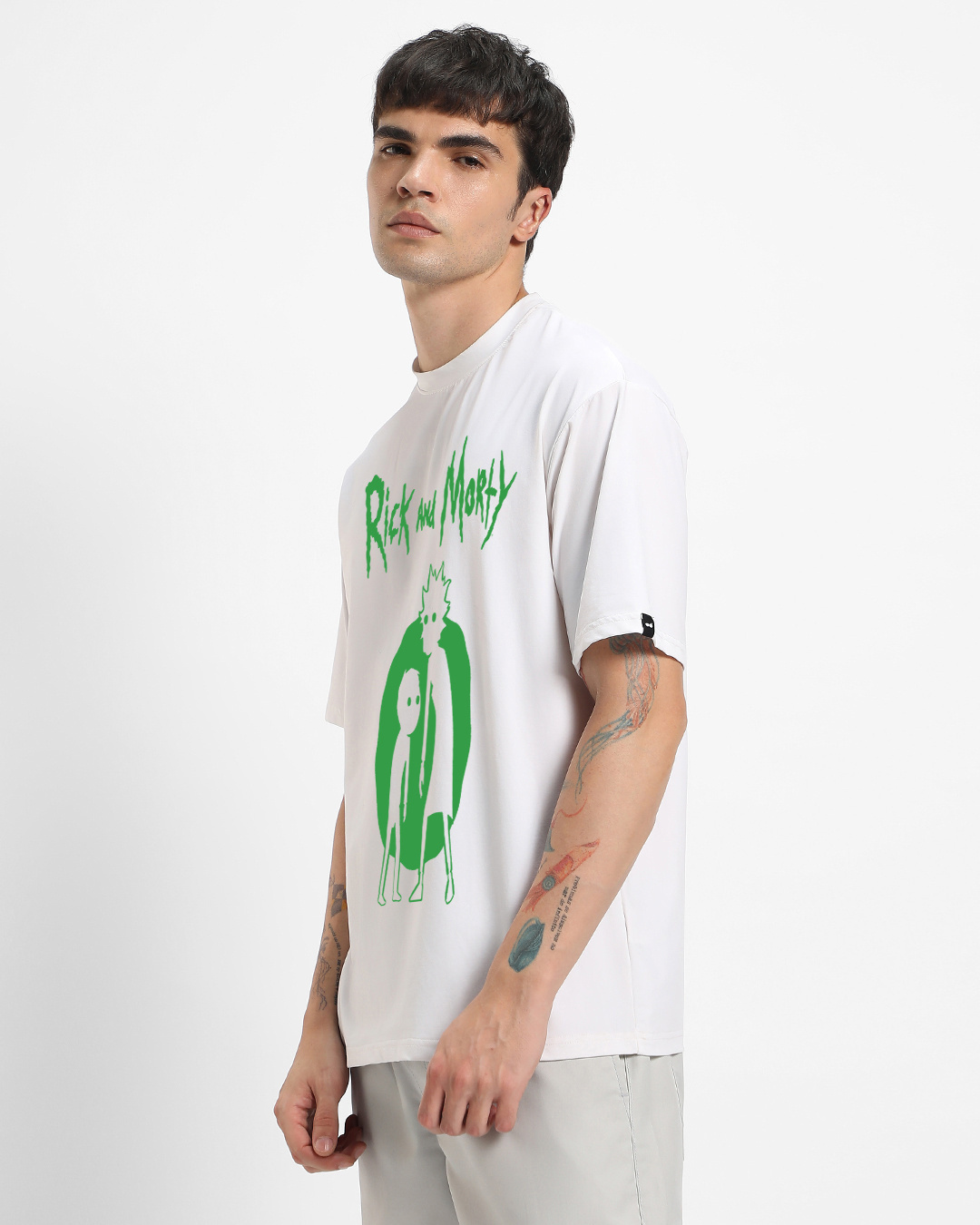 Shop Men's White Rick and Morty Graphic Printed Oversized T-shirt-Back