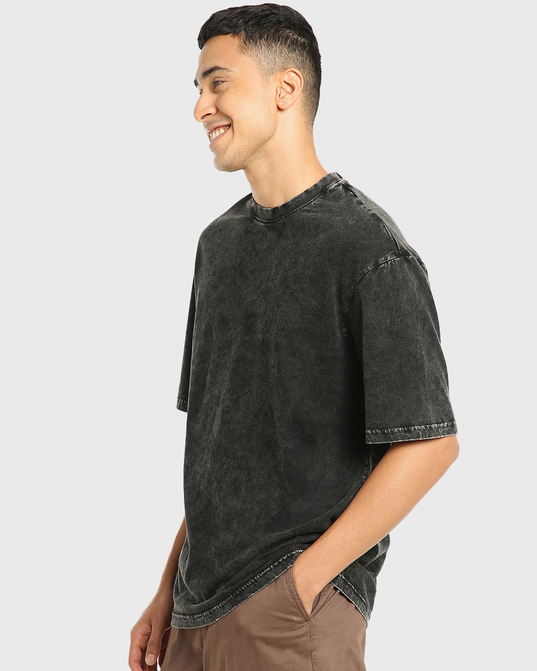 Shop Men's Black Acid Wash Oversized T-shirt-Back