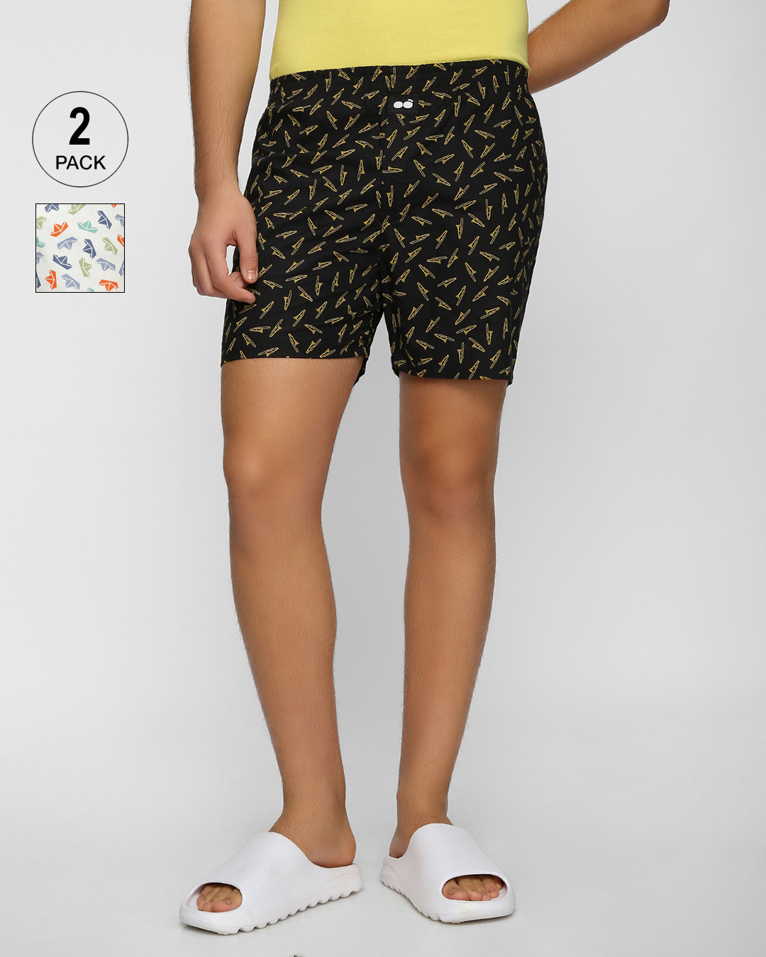 Buy Pack of 2 Men's Black & White All Over Printed Boxers Online in