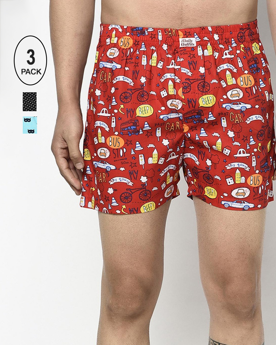 Koton Boxer Uomo 3 Pezzi – Stampa Mimetico Multicolor, Cotone Ed Elastan, Arancione