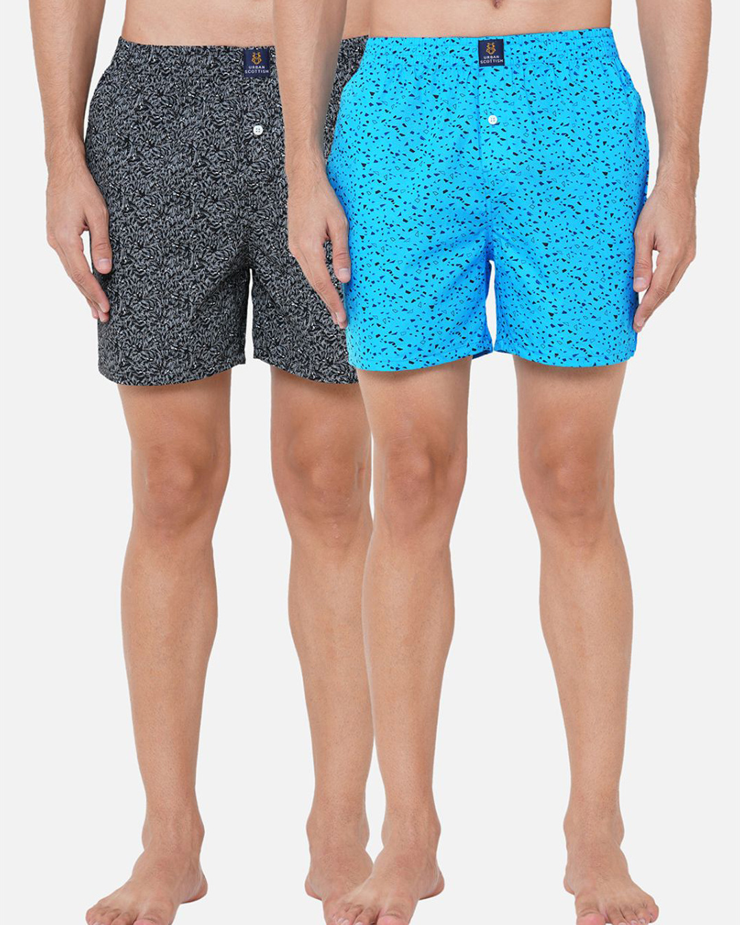 Buy Pack of 2 Men's Black & Blue All Over Printed Boxers Online in
