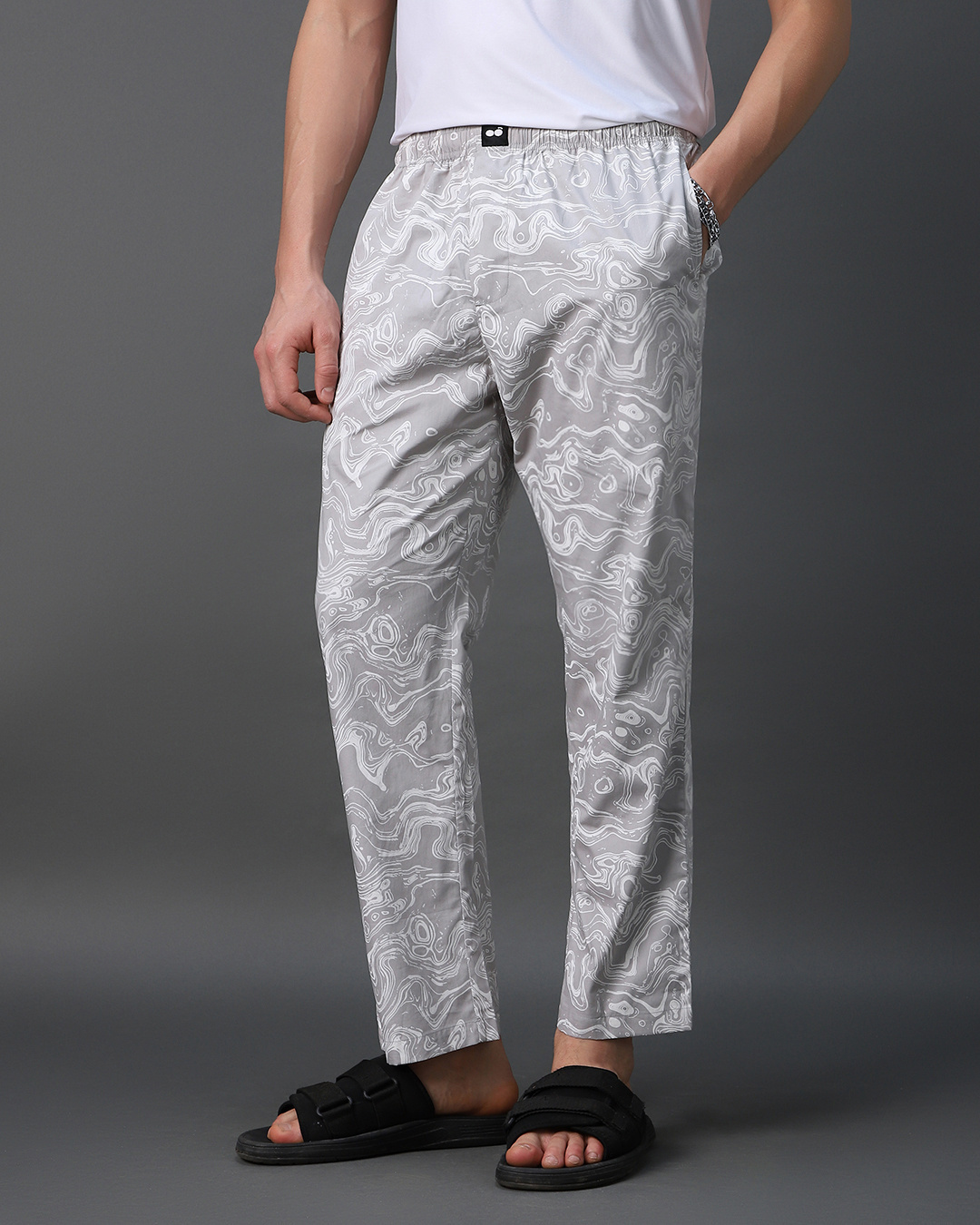 Shop Men's Grey All Over Printed Pyjamas-Back