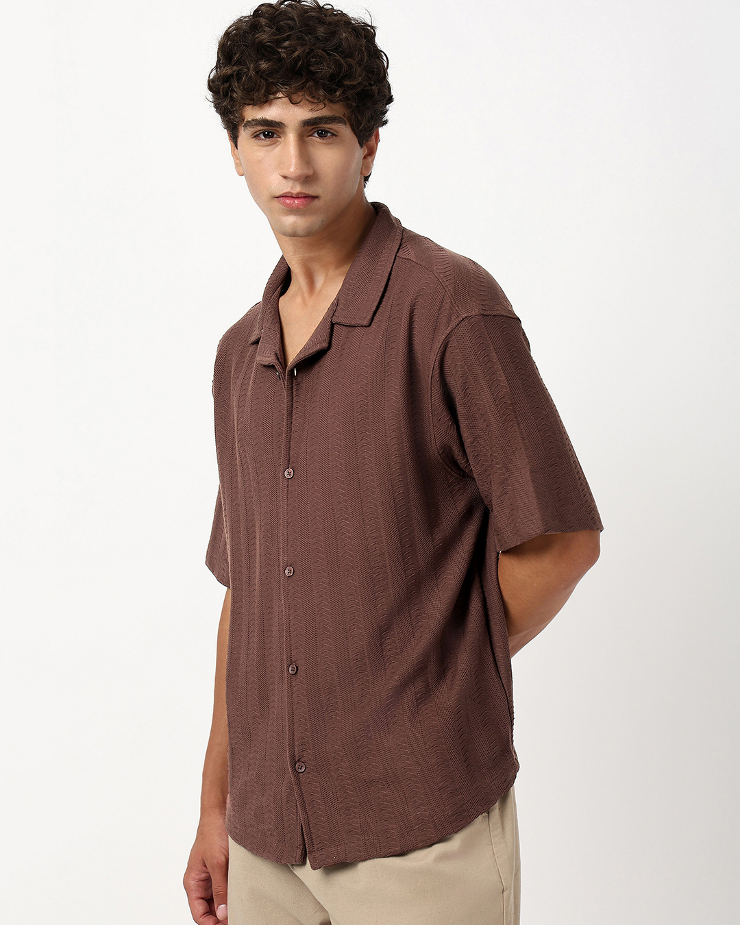 Shop Men's Almond Brown Textured Oversized Shirt-Back