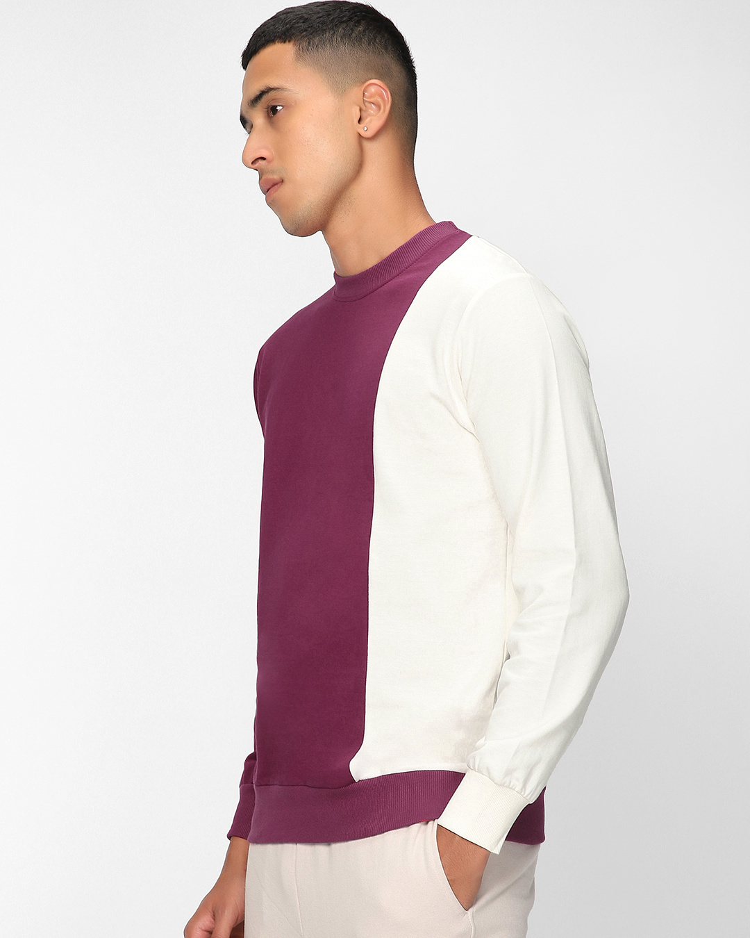 Shop Men's Pink & White Color Block Sweatshirt-Back