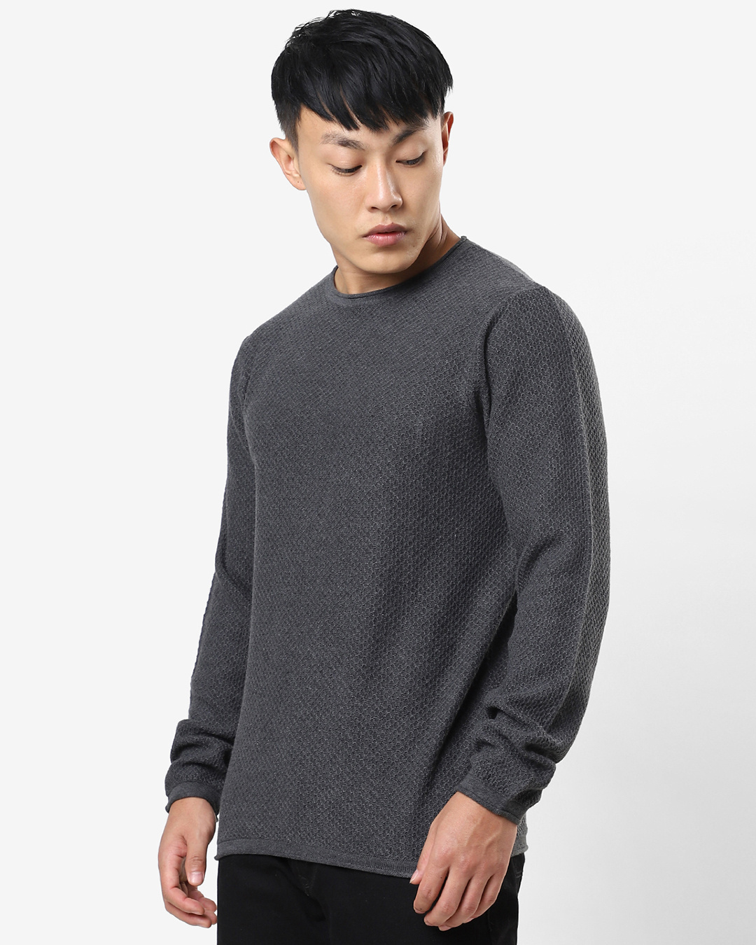 Shop Men's Anthra Melange Flat Knits Sweater-Back