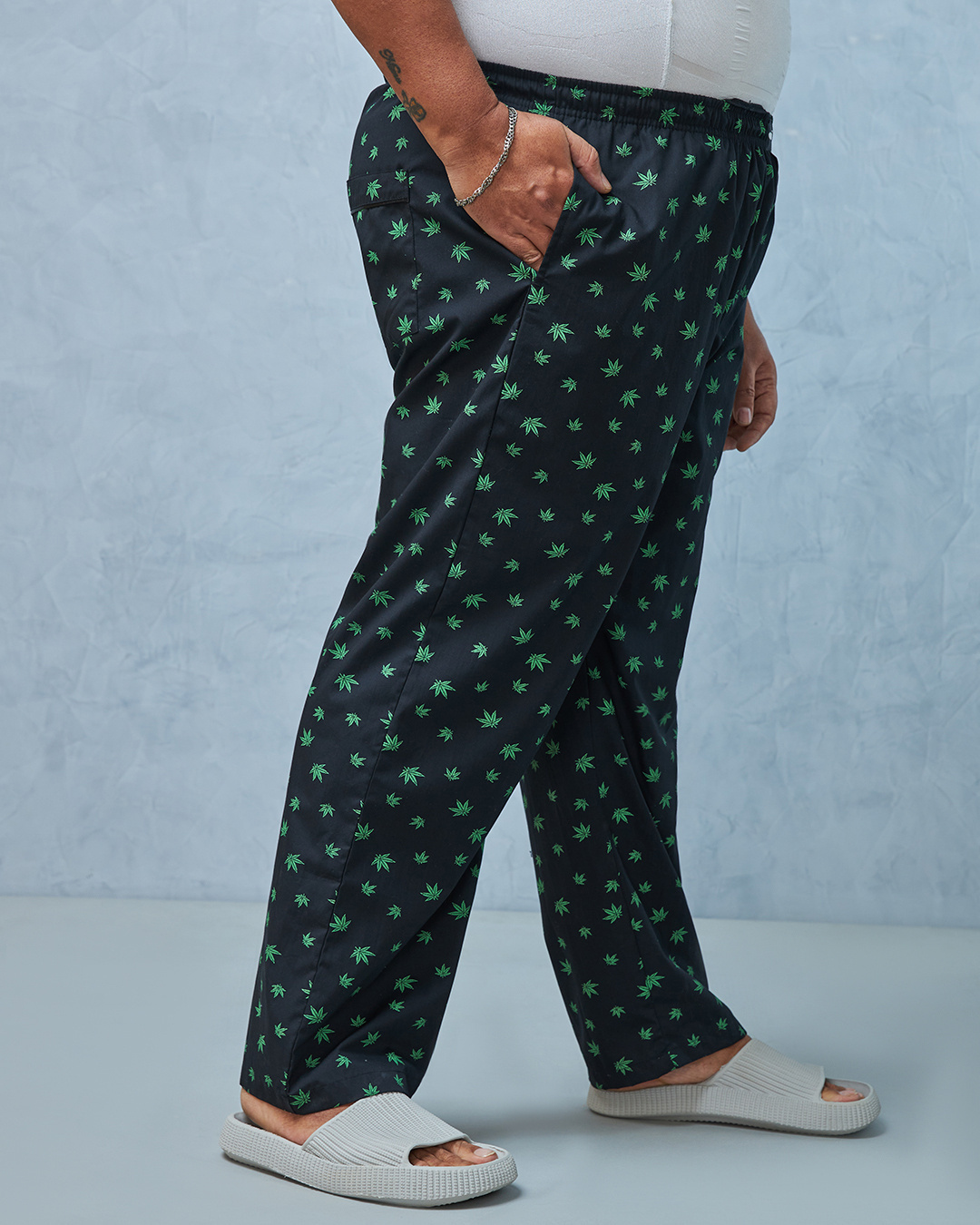 Shop Men's Black All Over Printed Plus Size Pyjamas-Back
