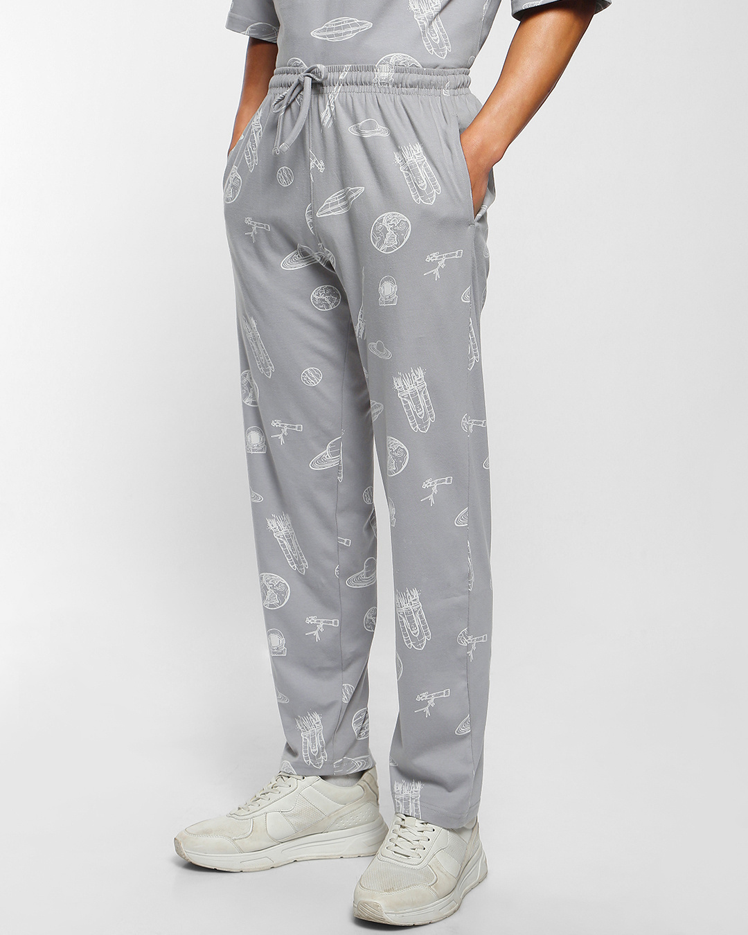 Shop Men's Grey All Over Printed Pyjamas-Back